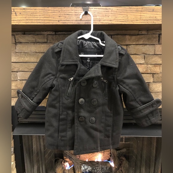 Wool Blend Pea Coat Toddler Boy Girl Black 3T - Picture 3 of 5